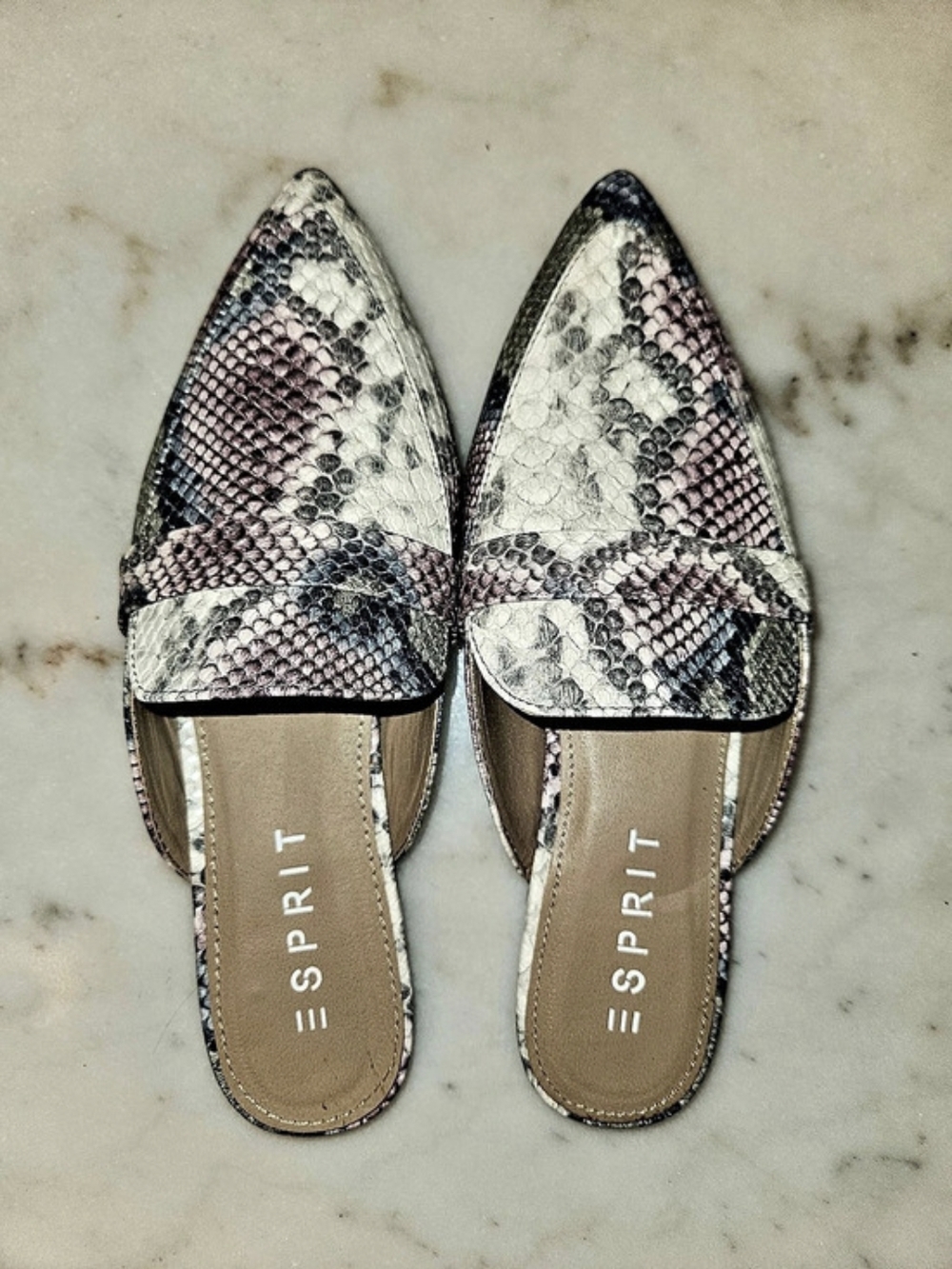 Esprit Mule Slide Pointed Toe Mules Pink & White